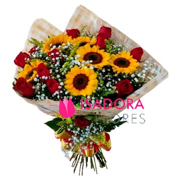 Buquê com rosas e Girassóis 02