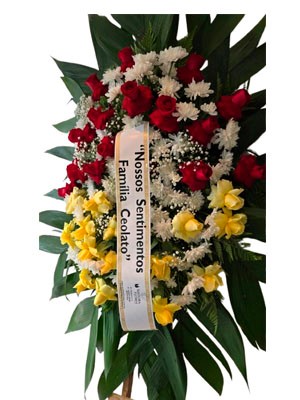 Coroa de Flores vermelha e amarela